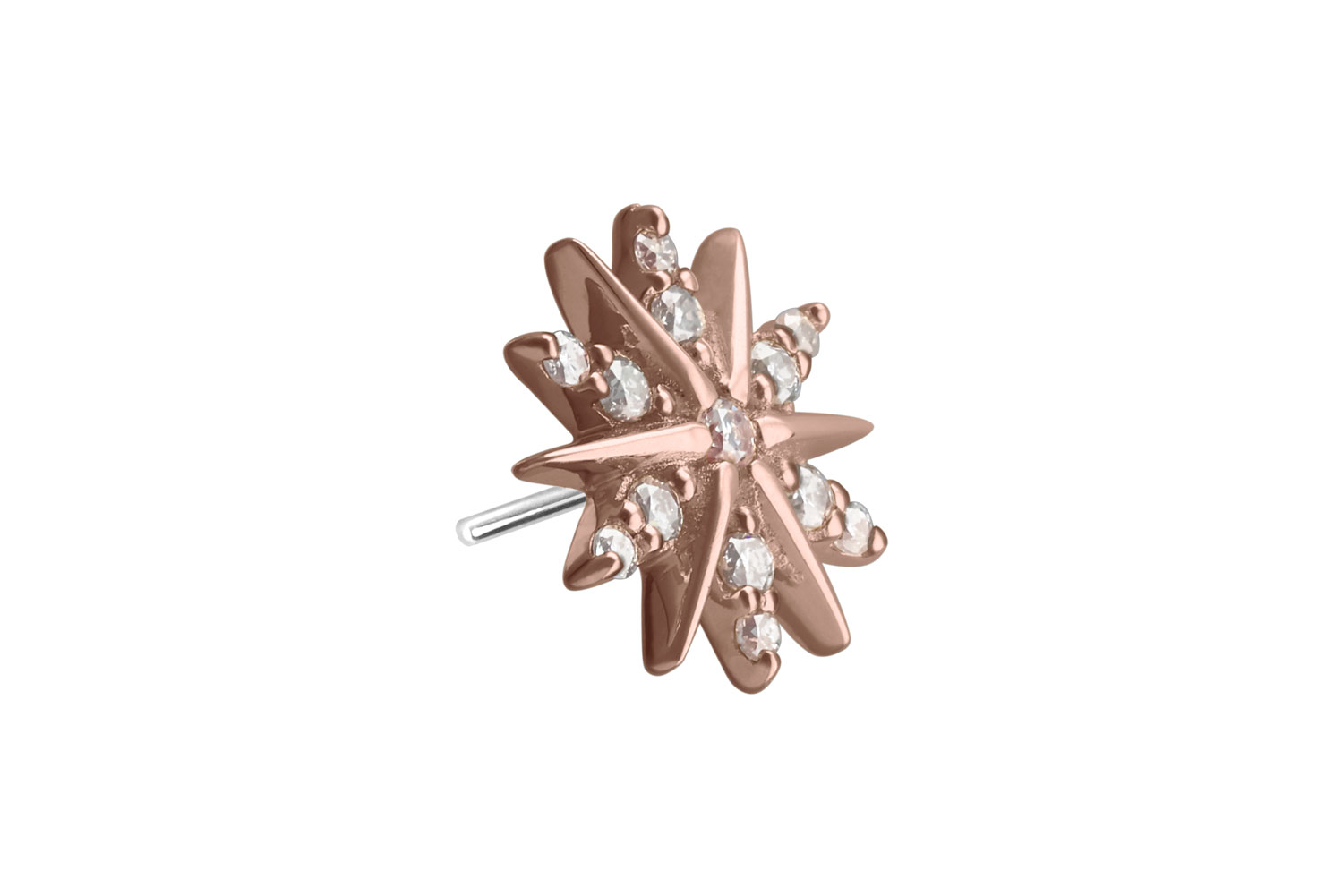 14 Karat Gold Aufsatz mit Titan Push Pin MOISSANIT-BLUME von Piercingline